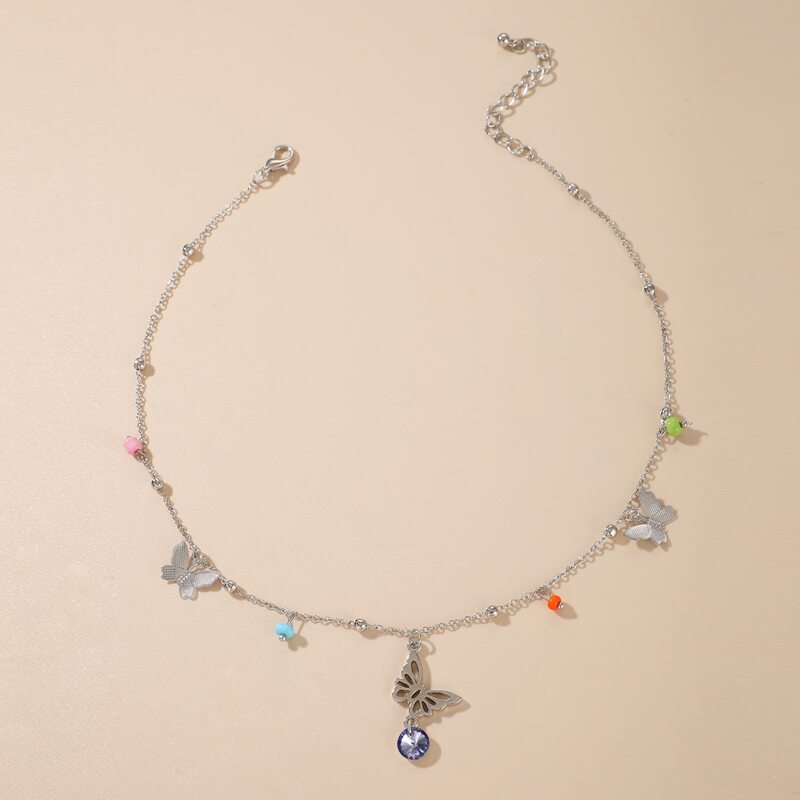

Butterfly & Bead Decor Chain Necklace, Multicolor