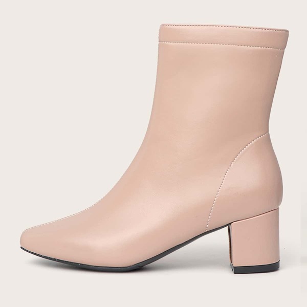 

Minimalist Side Zipper Chunky Heeled Boots, Dusty pink