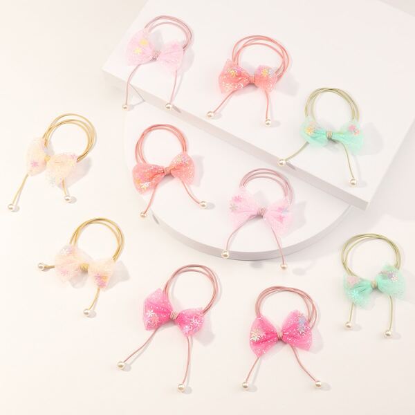 

10pcs Toddler Girls Bow Decor Hair Tie, Multicolor