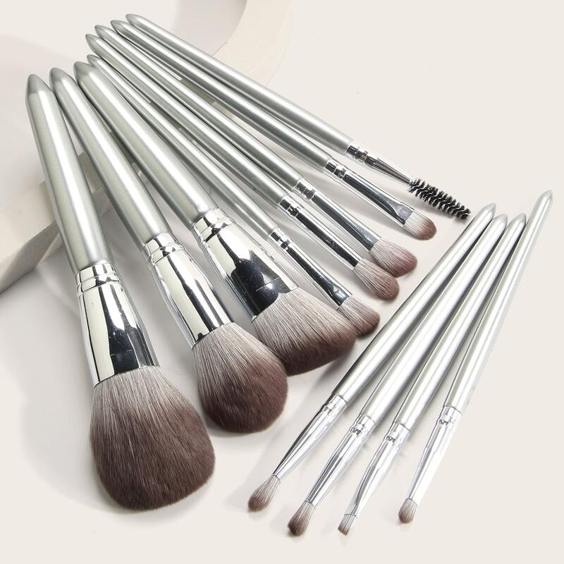 

12pcs Makeup Brush Set, Silver