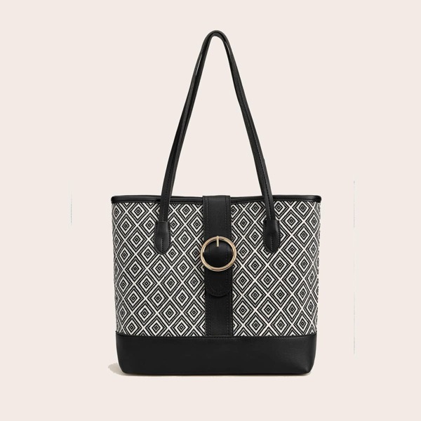 

Buckle Decor Tote Bag, Black