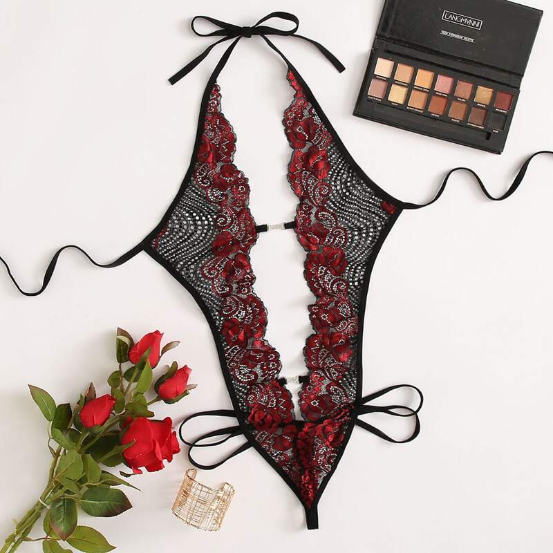 

Floral Lace Plunging Teddy Bodysuit, Multicolor