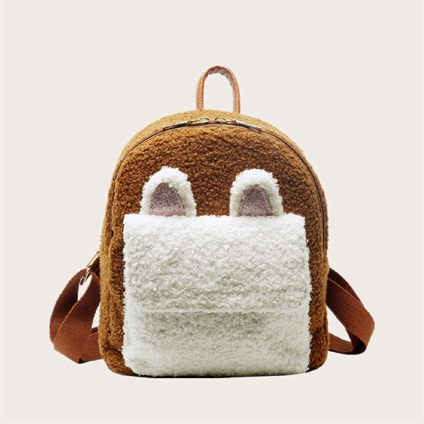 

Faux Fur Decor Backpack, Brown