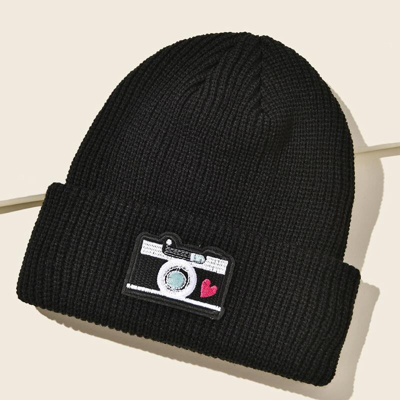 

Camera Patch Beanie, Black