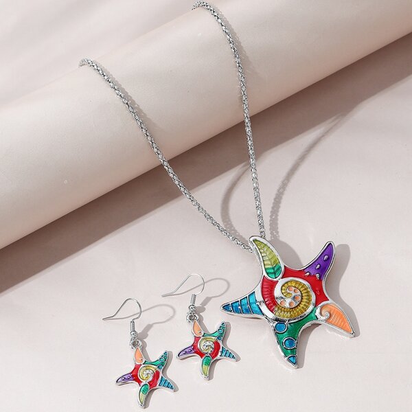 

3pcs Starfish Decor Jewelry Set, Multicolor