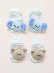 2 pares calcetines de piso antideslizantes de bebé con dibujos animados - Blanco - Ver 1