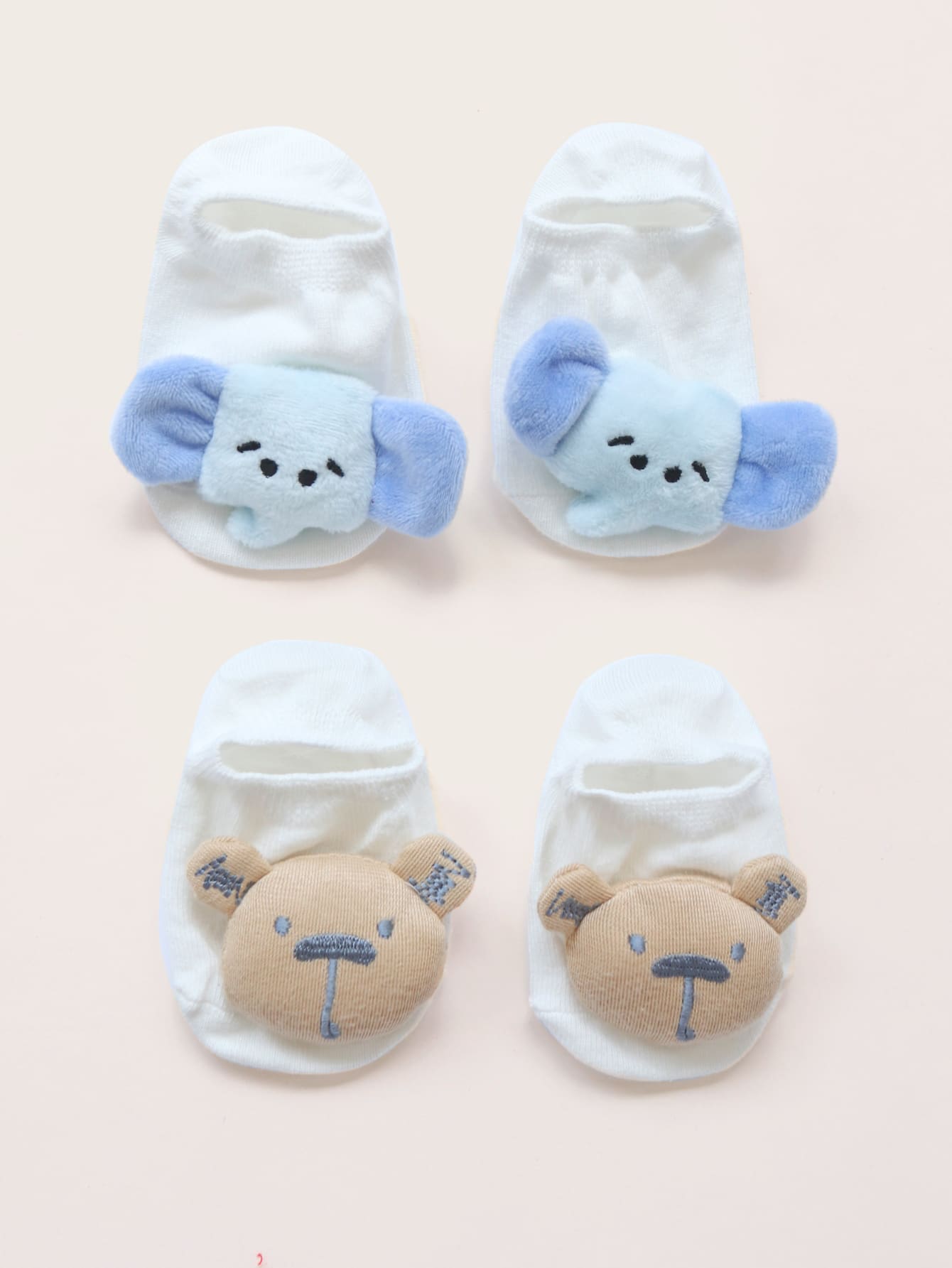 2 pares calcetines de piso antideslizantes de bebé con dibujos animados - Blanco - Ver 1