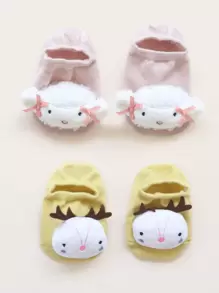 2 pares calcetines de piso antideslizantes de bebé con dibujos animados - Multicolor - Ver 1