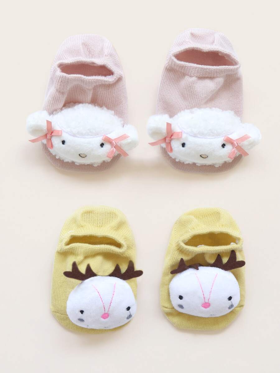 2 pares calcetines de piso antideslizantes de bebé con dibujos animados - Multicolor - Ver 1