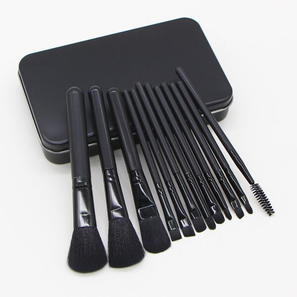 

12pcs Makeup Brush Set With Metal Box, Black