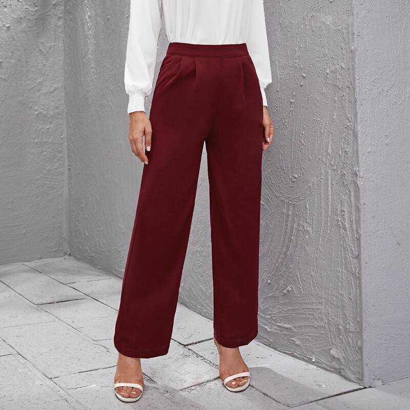 

High Waist Straight Leg Pants, Burgundy