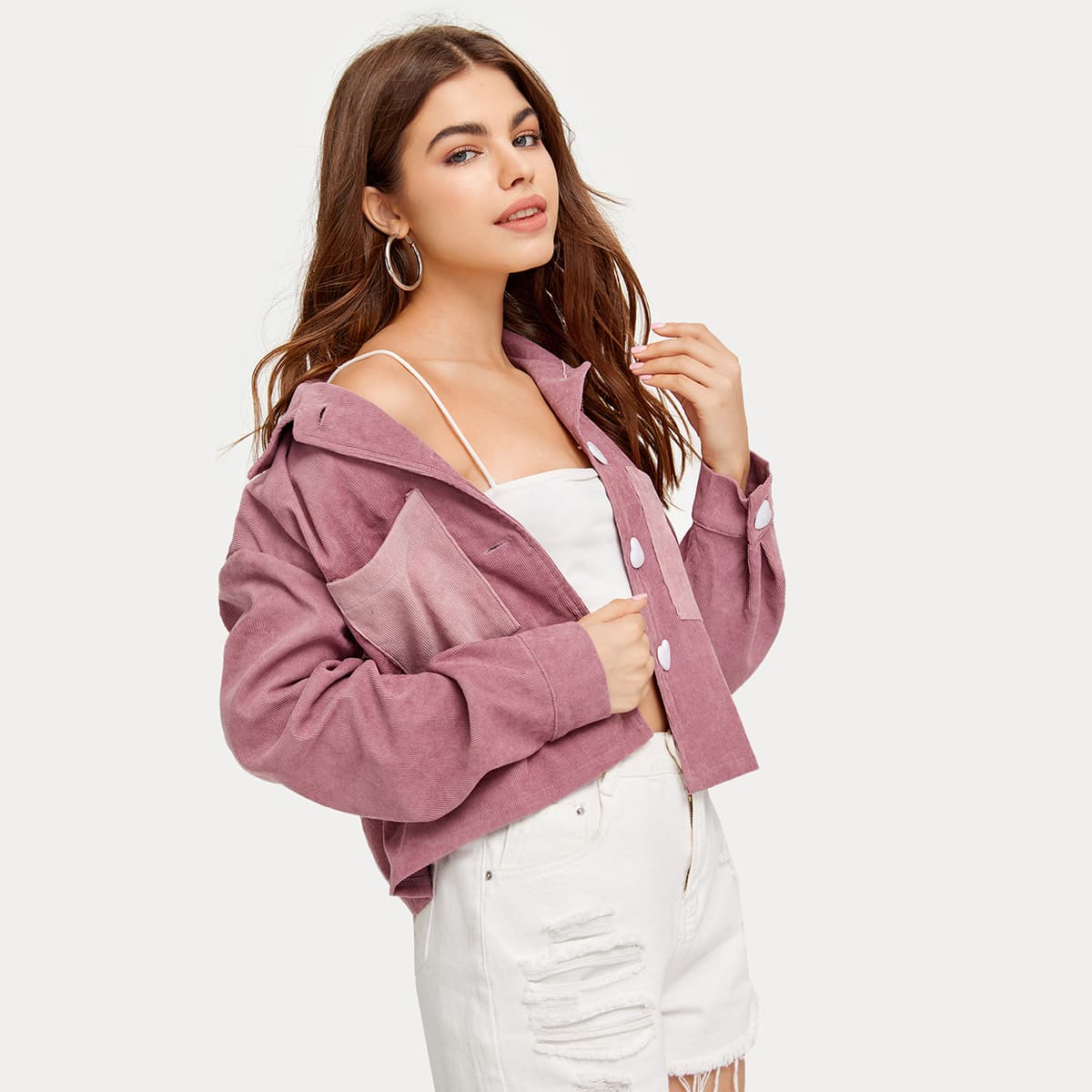 

Heart Shaped Button Pocket Jacket, Dusty pink