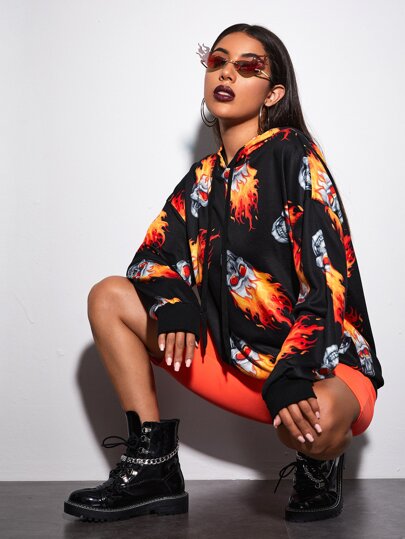 Свитшот на кулиске с капюшоном и принтом &#34;Хэллоуин&#34;