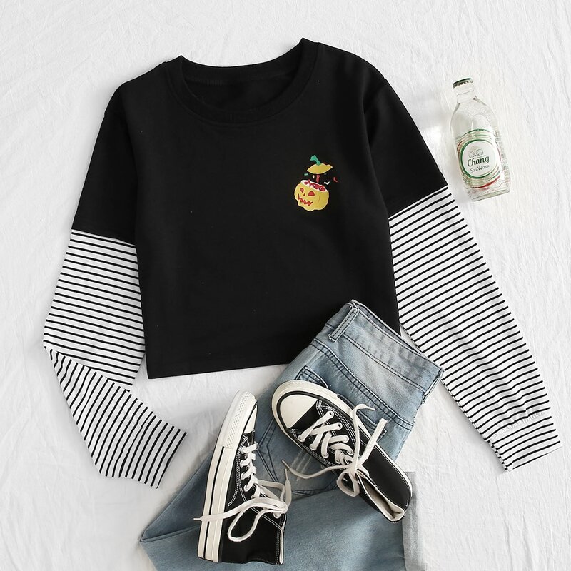 

2 In 1 Pumpkin Graphic Tee, Black