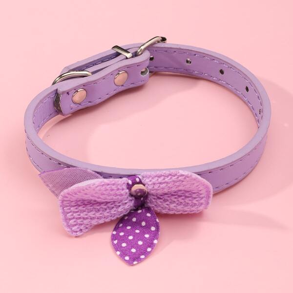 

1pc Bow Decor PU Leather Cat Collar, Purple