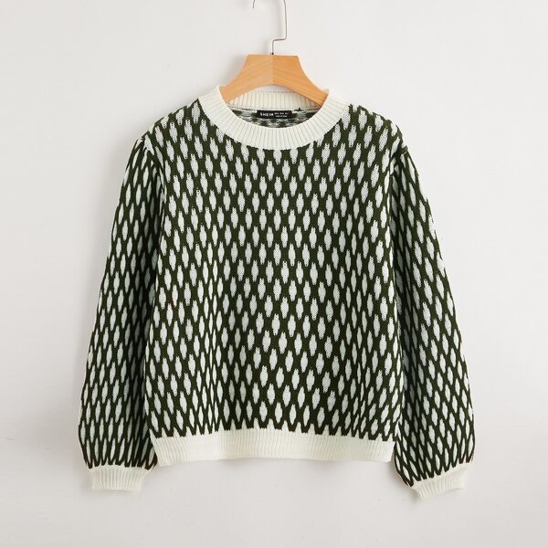 

Drop Shoulder Argyle Sweater, Multicolor