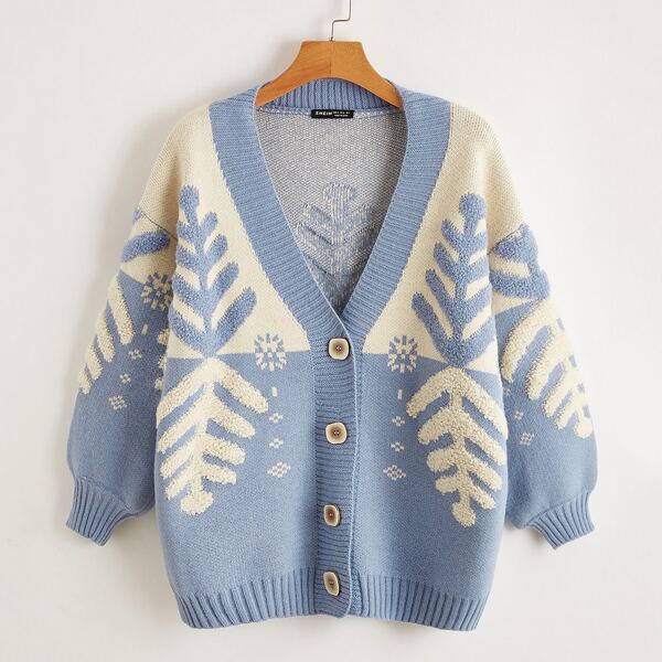 

Drop Shoulder Snowflake Pattern Cardigan, Multicolor