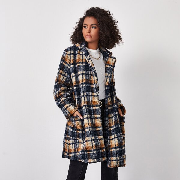 

Belted Plaid Teddy Coat, Multicolor