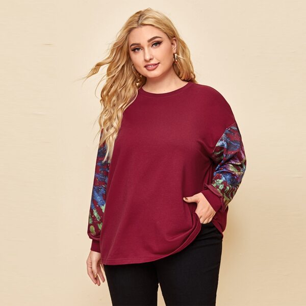 

Plus Tie Dye Drop Shoulder Pullover, Maroon