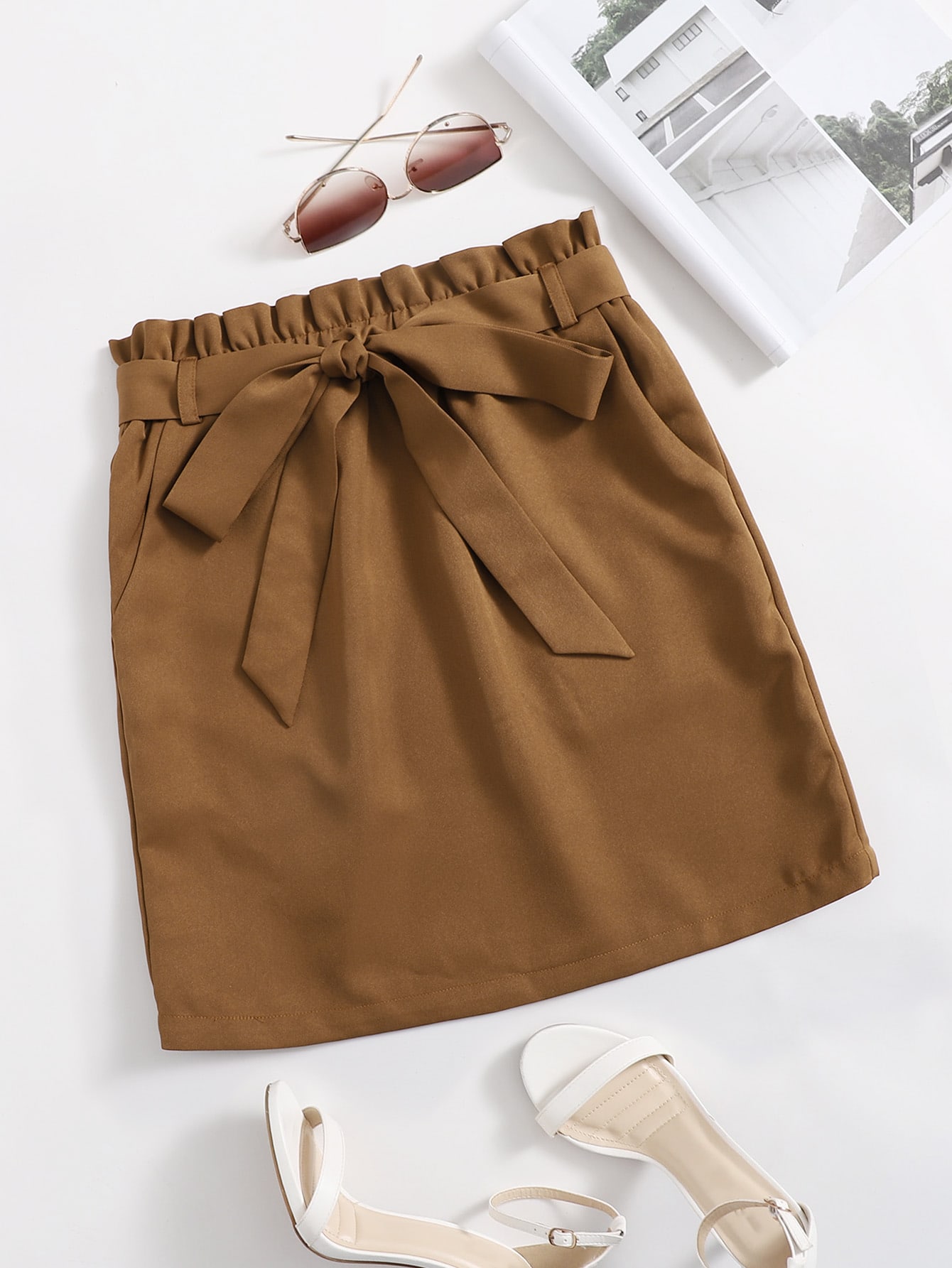 Paperbag Waist Slant Pocket Belted Skirt thumbnail