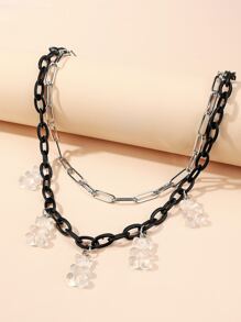 Collar de cadena a capas con diseño de oso - Multicolor - Ver 1