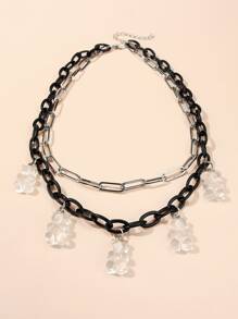 Collar de cadena a capas con diseño de oso - Multicolor - Ver 2