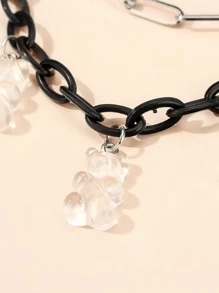 Collar de cadena a capas con diseño de oso - Multicolor - Ver 3