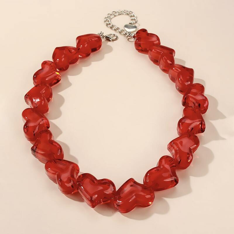 

Heart Beaded Necklace, Red