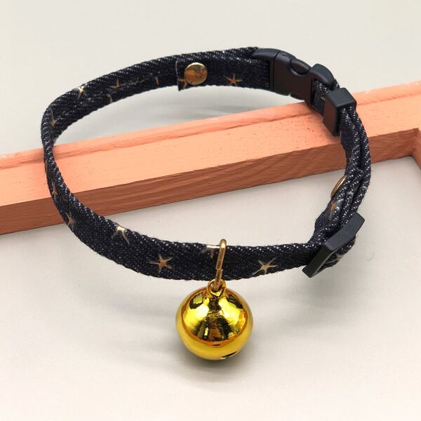 

1pc Star Pattern Bell Charm Cat Collar, Black