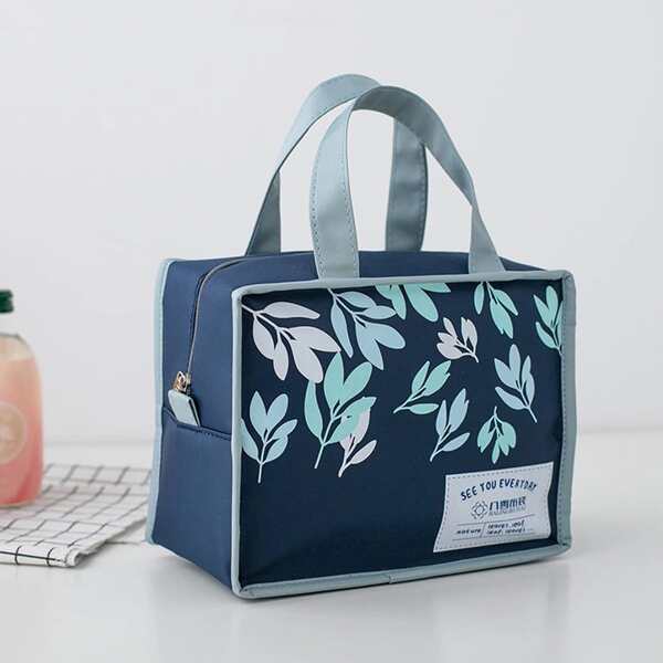 

Leaf Print Lunch Bag, Navy blue