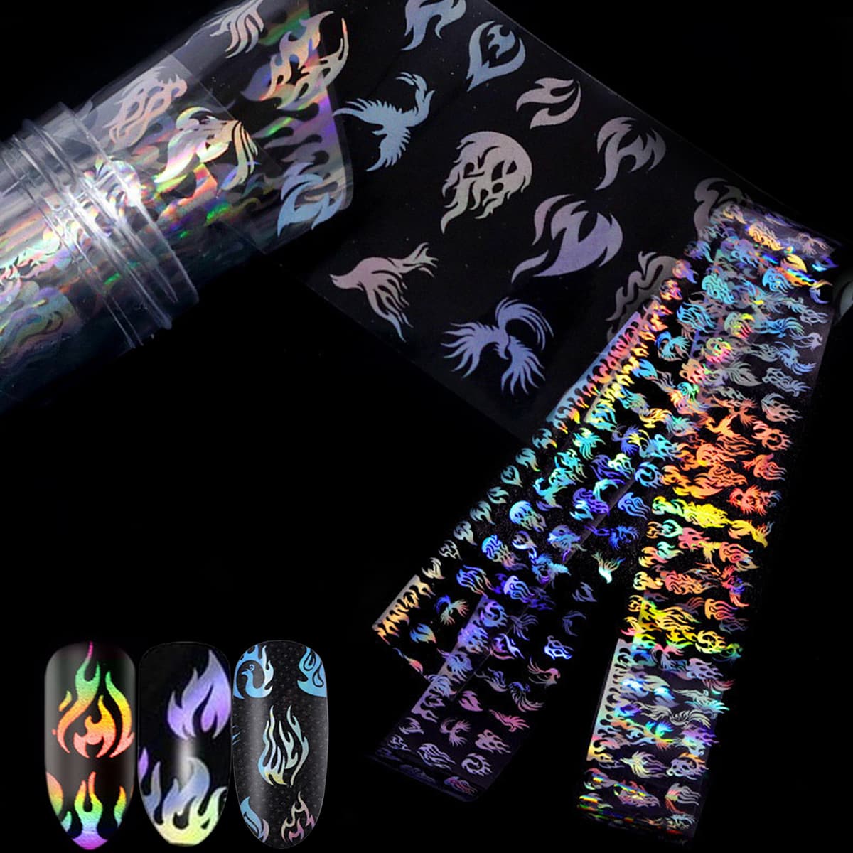 

1roll Holographic Flame Nail Sticker, Multicolor