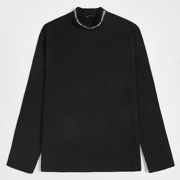

Men Slogan Graphic Mock-neck Tee, Black