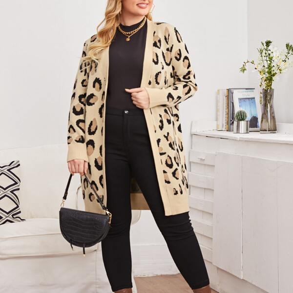 

Plus All Over Pattern Open Front Cardigan, Apricot