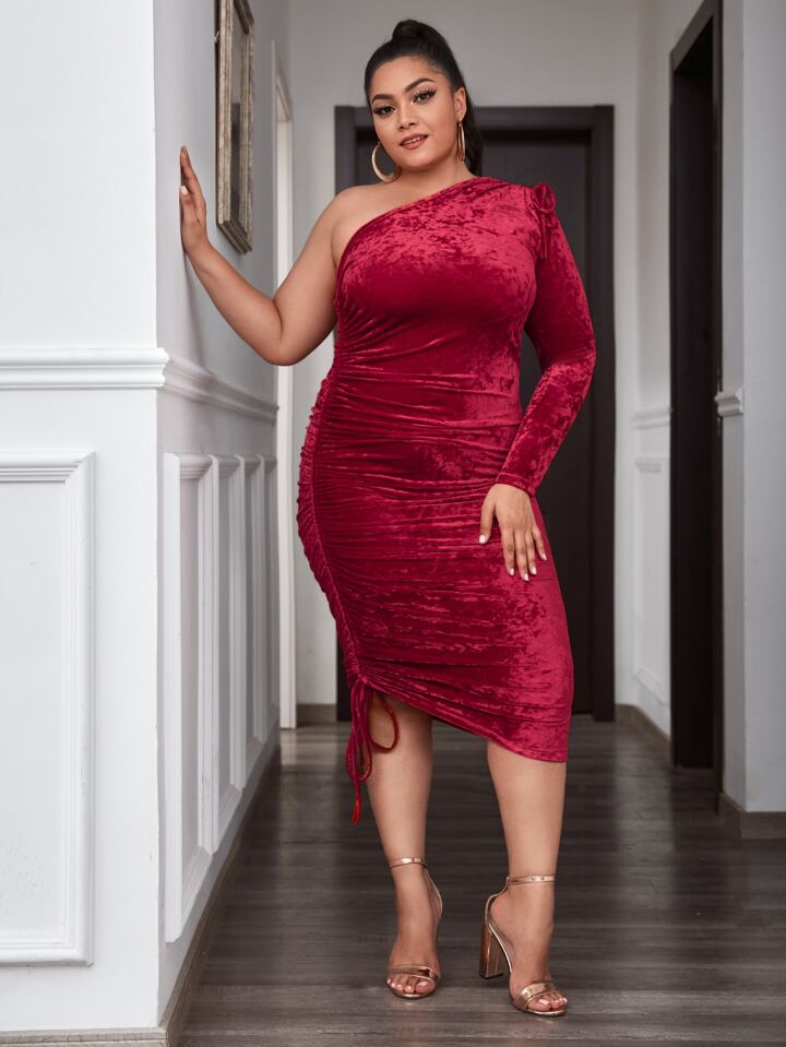 one shoulder drawstring dress Toperth Purple One-Shoulder Drawstring Mesh Maxi Dress  Toperth