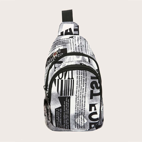

Letter Graphic Sling Bag, Black and white