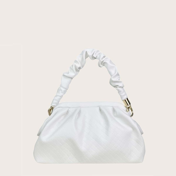 

Textured Ruched Bag, White