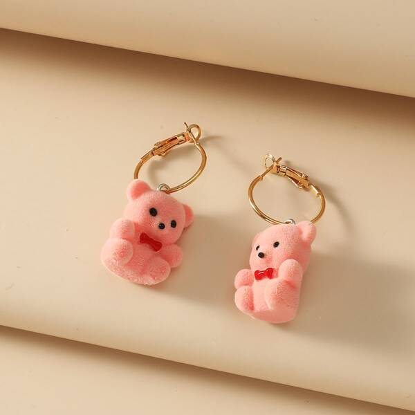

Girls Bear Drop Earrings, Pink