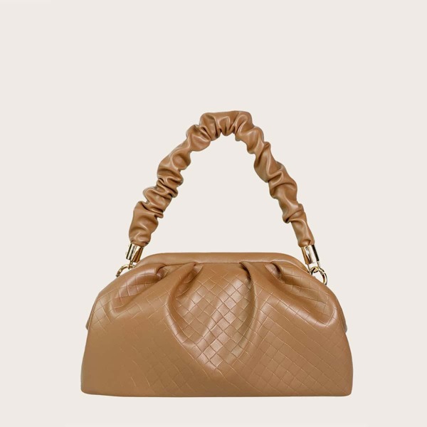 

Textured Ruched Bag, Khaki