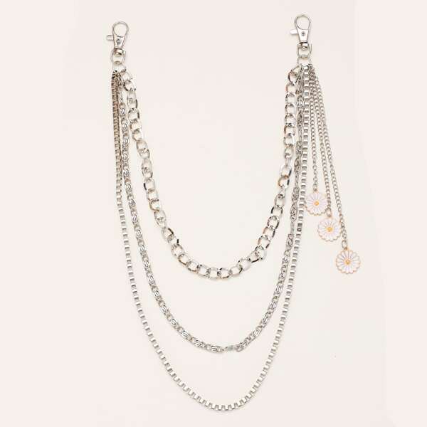 

Men Flower Charm Pant Chain, Silver
