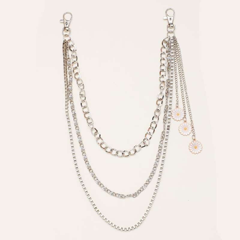 

Guys Flower Charm Pant Chain, Silver