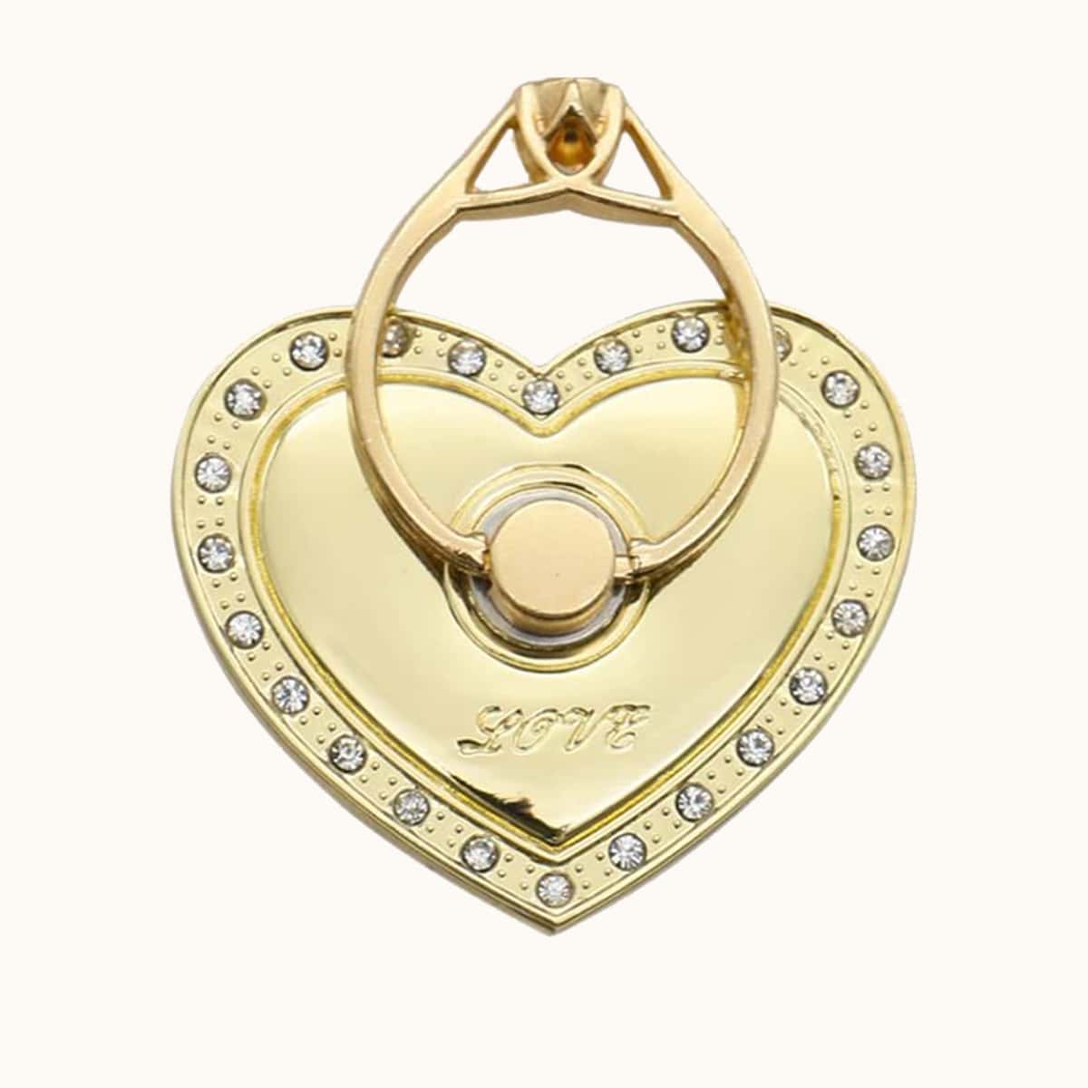 

Rhinestone Heart Phone Ring Holder, Gold
