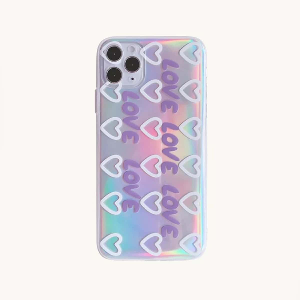 

Holographic Heart & Letter iPhone Case, Multicolor