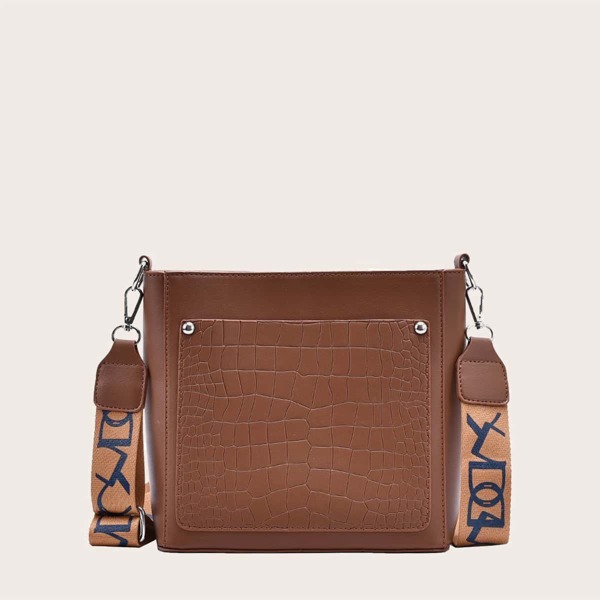 

Croc Embossed Crossbody Bag, Brown