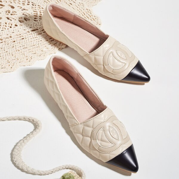 

Point Toe Quilted Loafers, Apricot