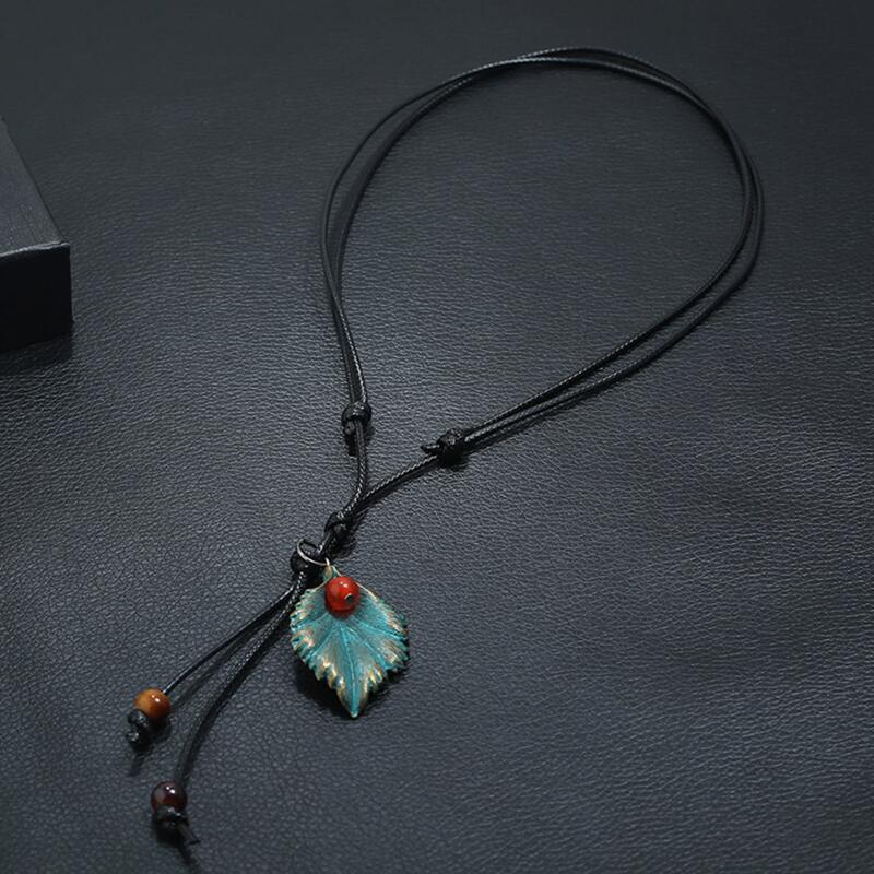 

Guys Metal Leaf Charm Necklace, Blue