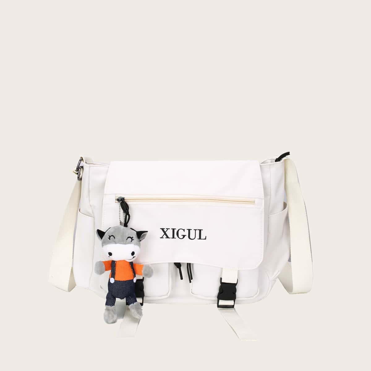 

Guys Cartoon Charm Zip Front Crossbody Bag, White