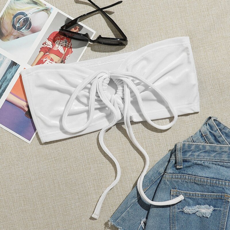 

Drawstring Crop Tube Top, White