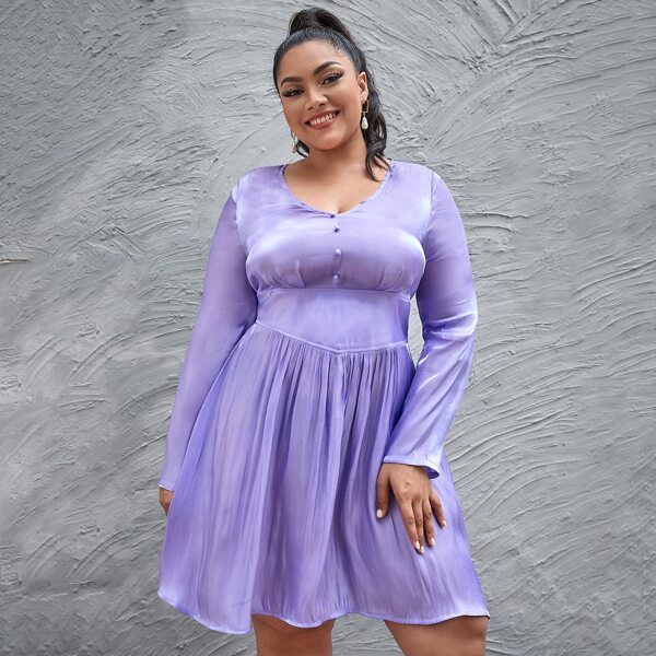

Plus Button Front Wide Waistband Gathered Detail Silky Dress, Violet purple