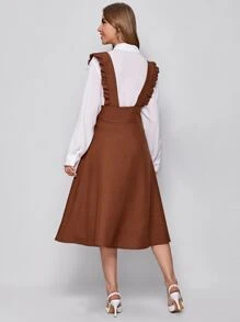 Mulvari Wide Waistband Button Front Ruffle Suspender Dress