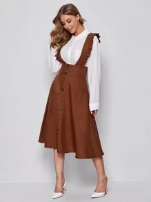 Mulvari Wide Waistband Button Front Ruffle Suspender Dress